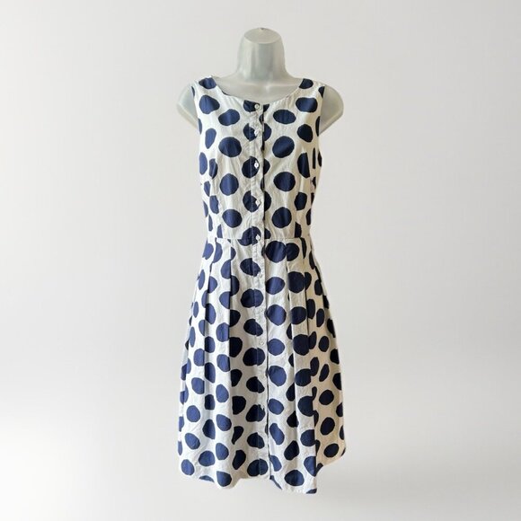 Talbots Dot Poplin Shirtdress Navy White Polka Dot Sleeveless Fit & Flare Size 6 - Picture 2 of 8
